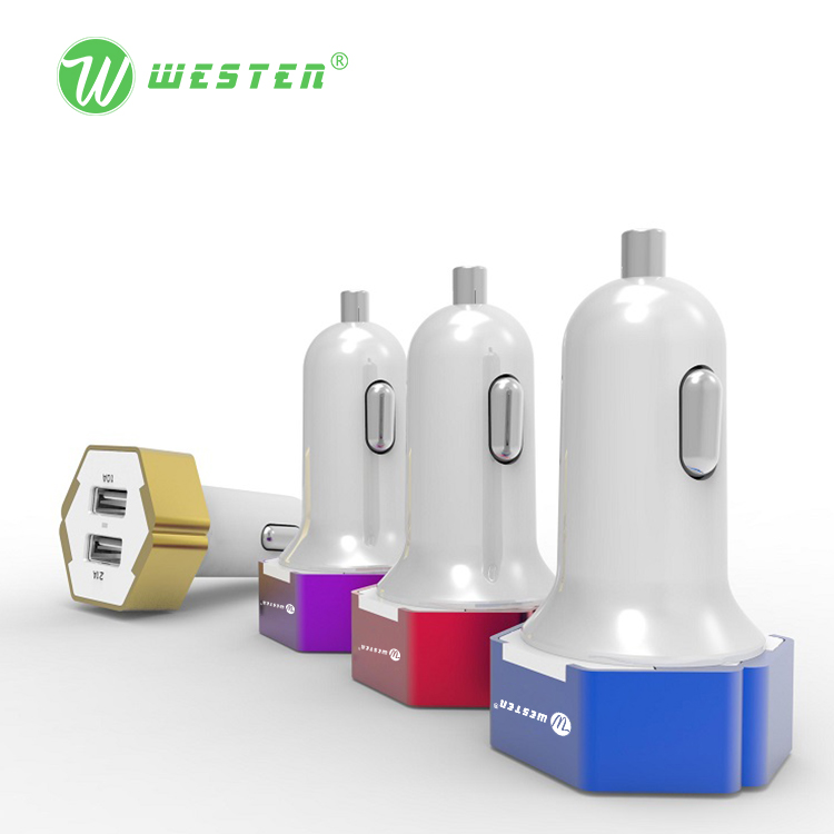 WTQY-04 China Colorful Dual Port USB Mini Car Charger for Smartphone