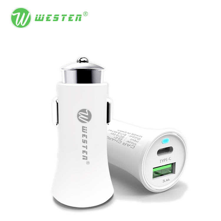 WTQY-06 5V 3.4A Type C & Usb Dual Port Car Charger for SmartPhones