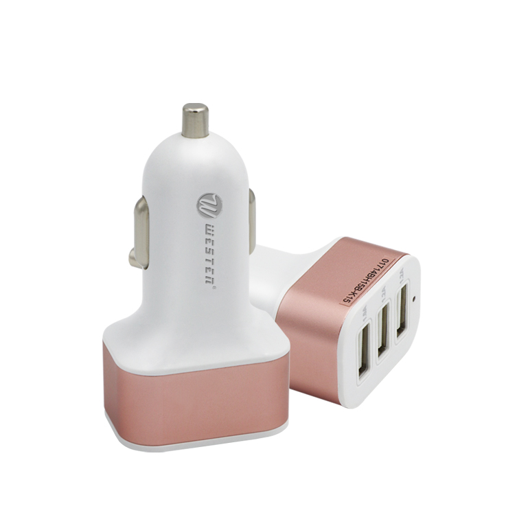 WTCC-07 for Samsung Note 8 3 Port Car Charger Pink Cell Phone 5V 3.4A USB Charge
